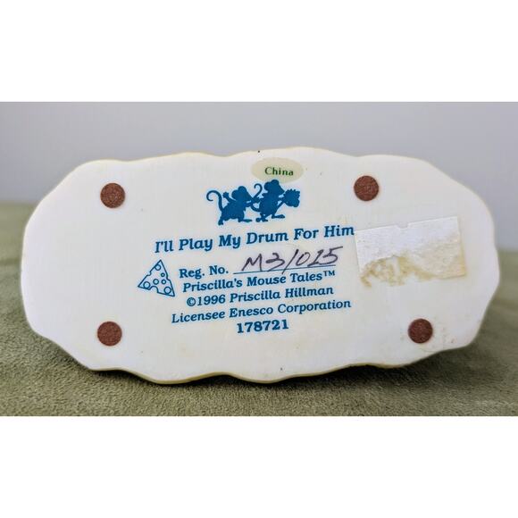 1996 Mouse Tales Hillman Mouse Figurine "I'll Play My Drum For Him" Enesco VTG - Picture 10 of 10
